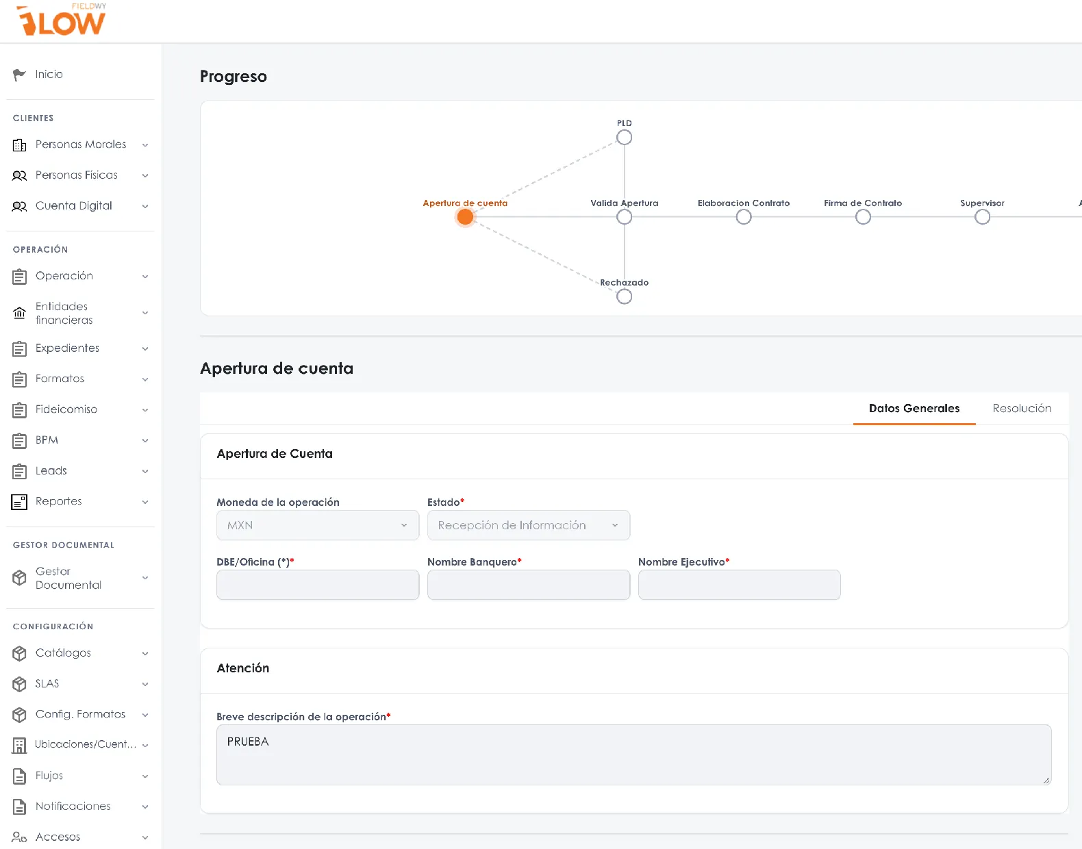 FieldWy FLOW: diseñador de un flujo de apertura